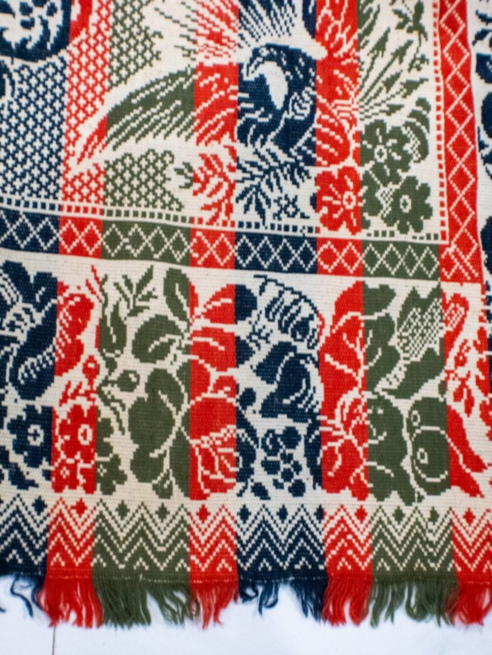 Vintage 3-Color Jacquard Woven Bedspread Tapestry Star Rose Eagle Moti 82.5x82.5